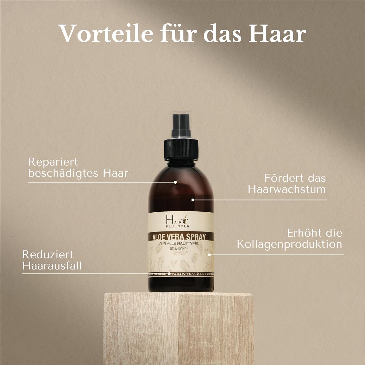 Hairfluencer Bio Aloe Vera Spray 250 ml - Ohne Alkohol aus Blattsaft zur Pflege von Haut und Haare - feuchtigkeitsspendend und entzündungshemmend - gegen Pickel und Akne ohne Parabene