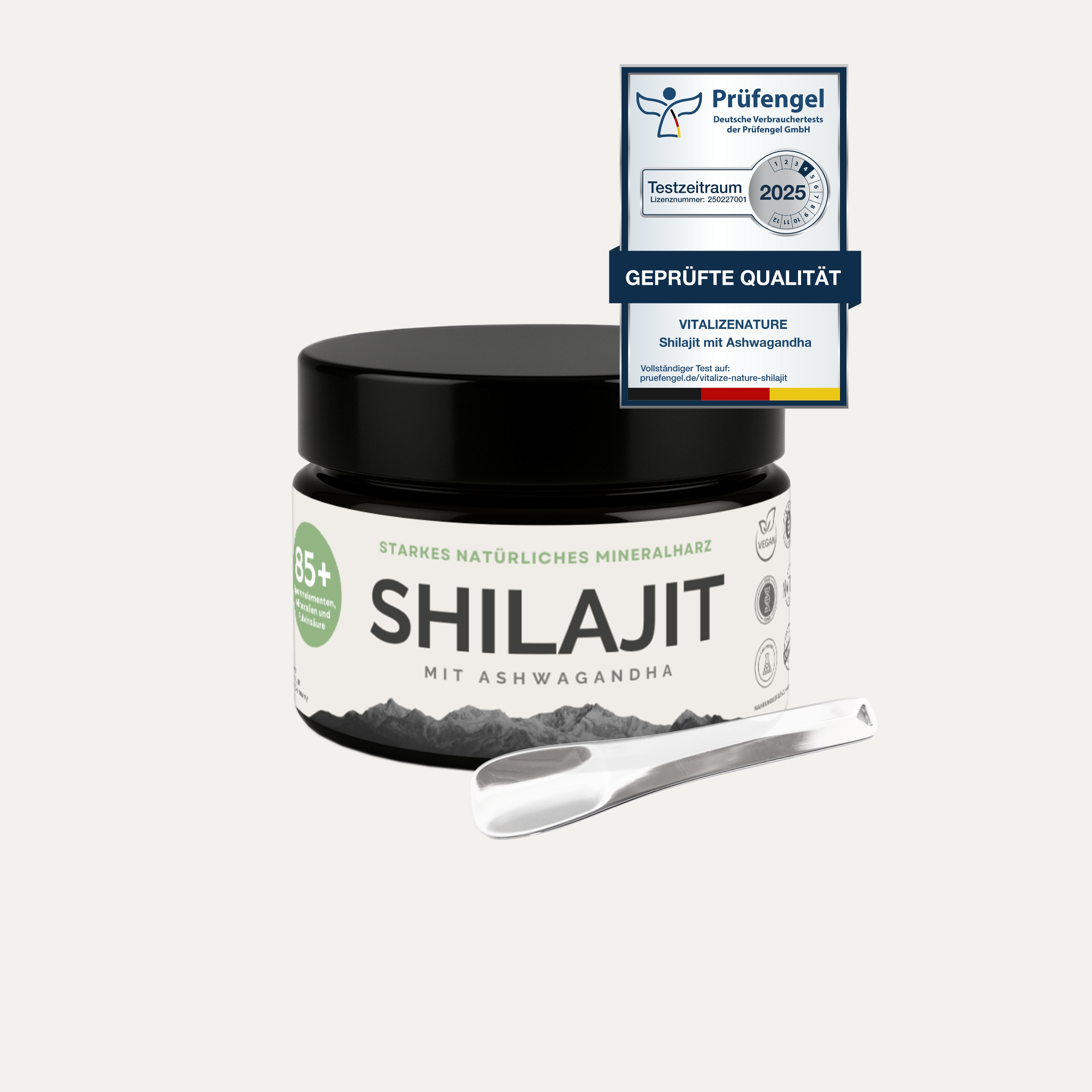 VitalizeNature - Shilajit - 30g Shilajit Original + Ashwagandha - natürliches Himalaya Shilajit - 500mg Shilajit Resin pro Tagesdosis & 100mg Ashwanganda - Shijalit & Ayurvedischer Kräutermischung #1