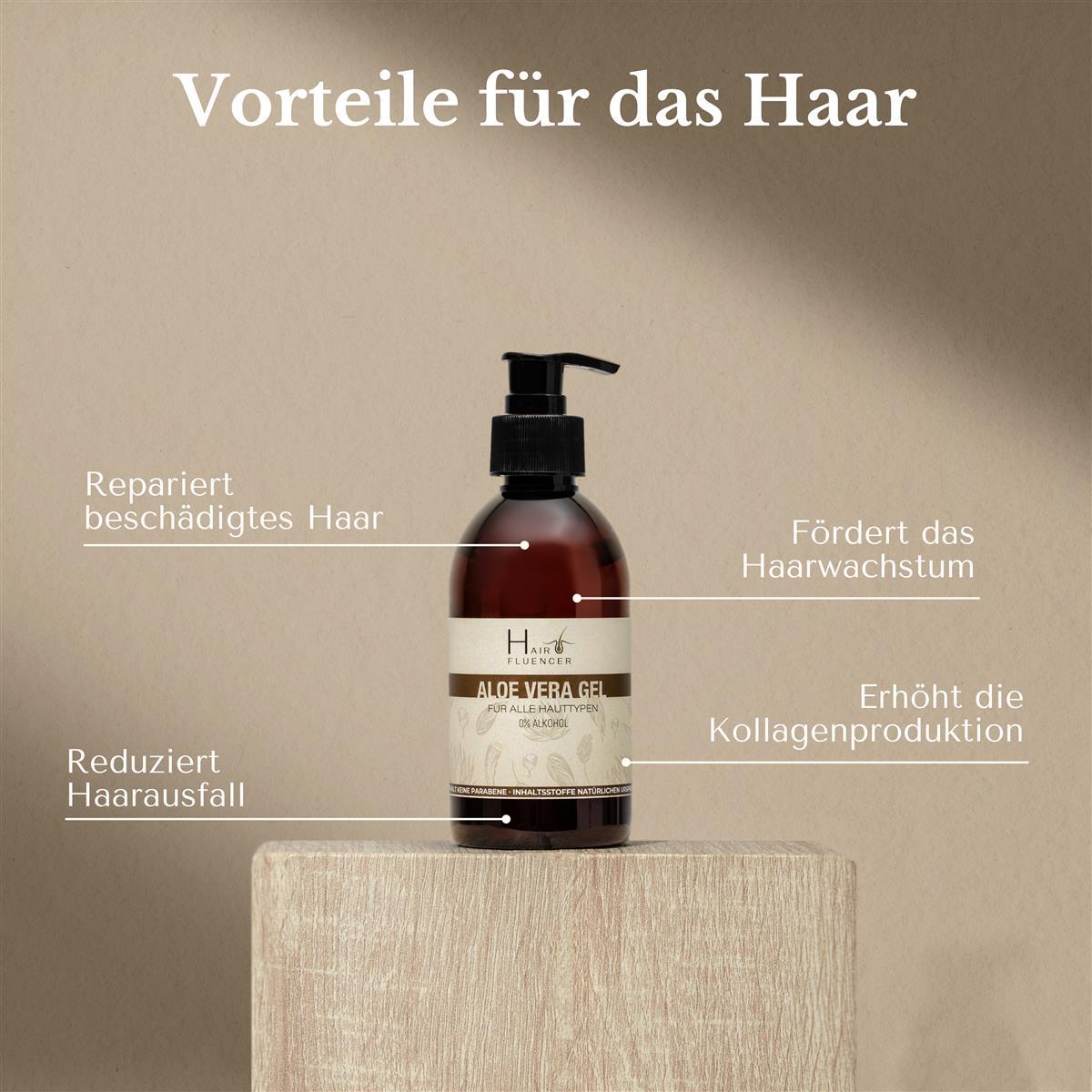 Hairfluencer Aloe Vera Gel aus 100% Blattsaft (250ml) Bio Aloe Vera Gel zur Pflege von Haut und Haare - feuchtigkeitsspendend und entzündungshemmend - Aloe Vera gegen Pickel und Akne