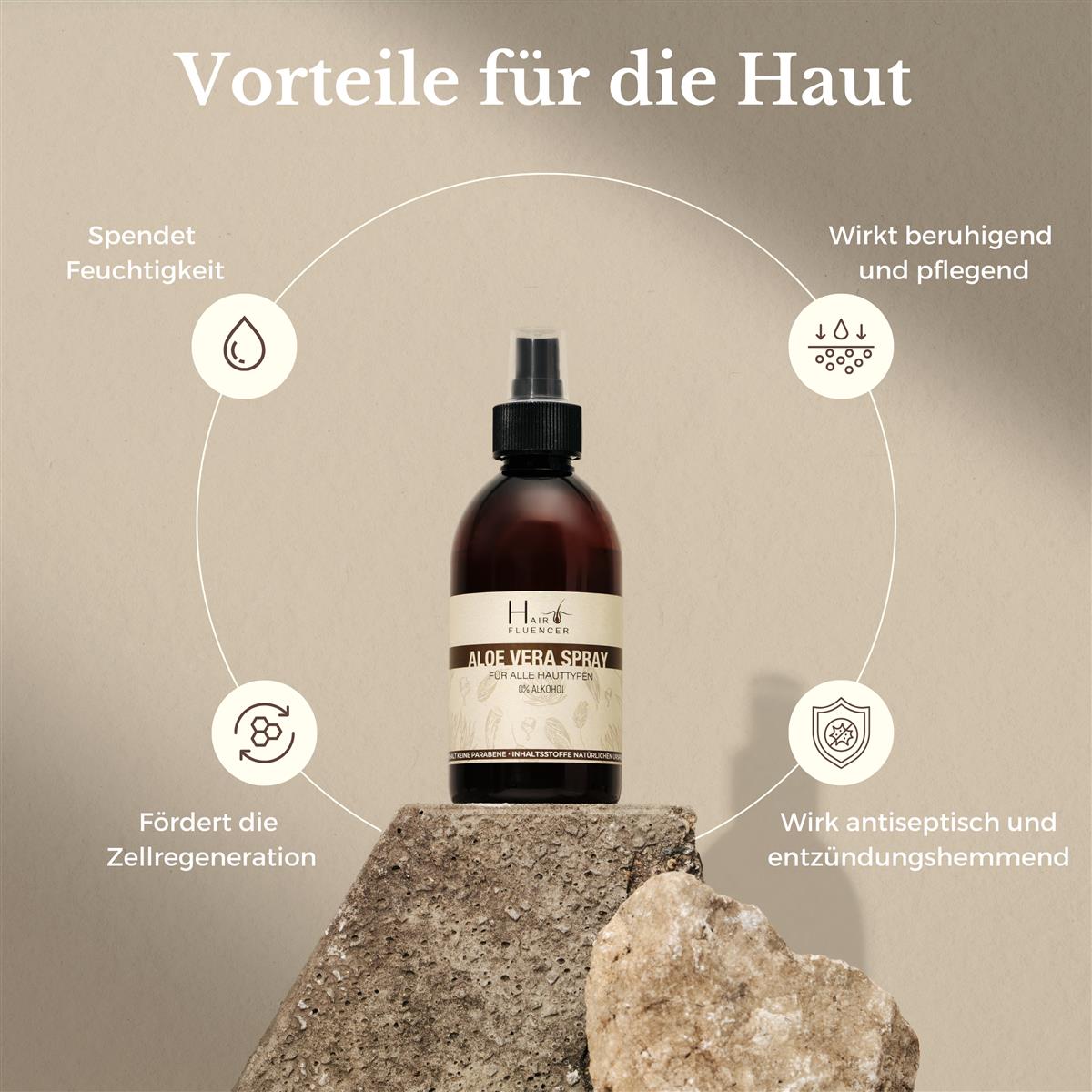 Hairfluencer Bio Aloe Vera Spray 250 ml - Ohne Alkohol aus Blattsaft zur Pflege von Haut und Haare - feuchtigkeitsspendend und entzündungshemmend - gegen Pickel und Akne ohne Parabene