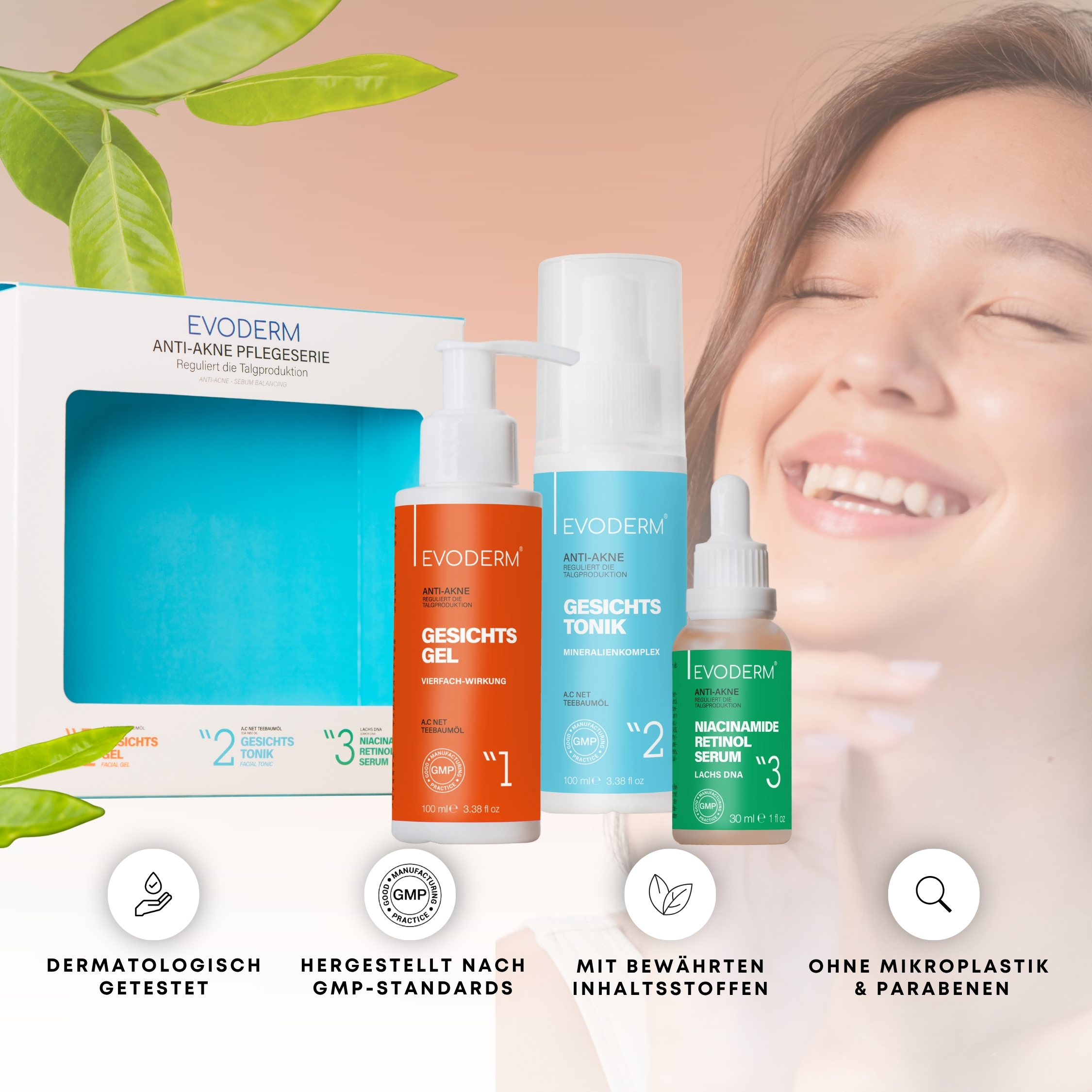 Anti-Akne Hautpflege Set – Gesichtsgel, Gesichtswasser & Retinol Serum mit Niacinamid