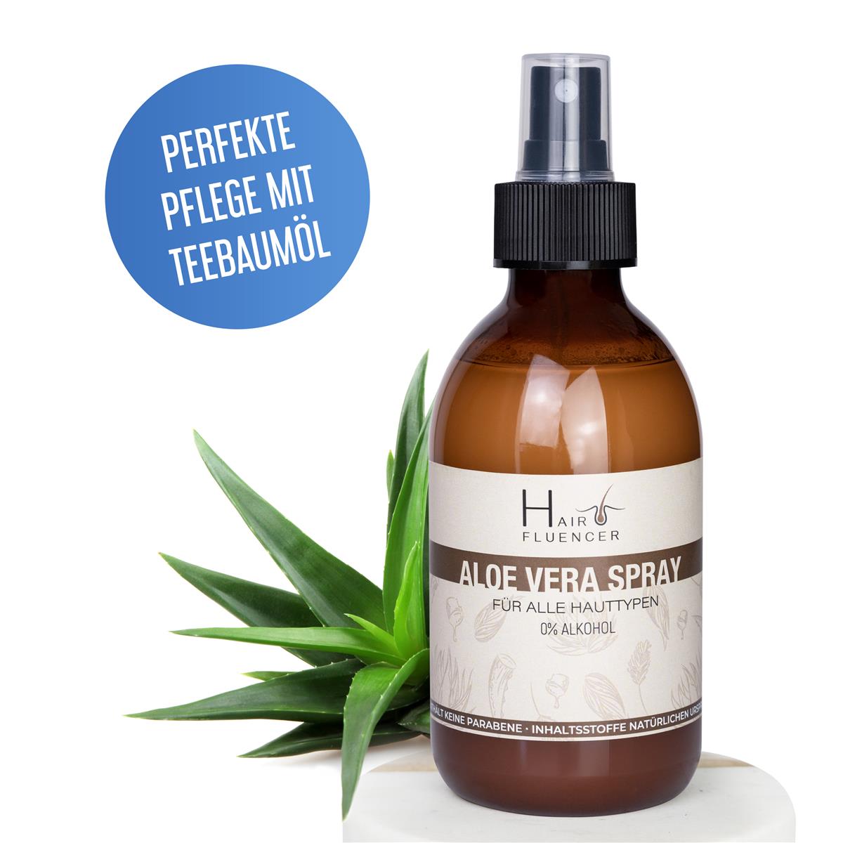 Hairfluencer Bio Aloe Vera Spray 250 ml - Ohne Alkohol aus Blattsaft zur Pflege von Haut und Haare - feuchtigkeitsspendend und entzündungshemmend - gegen Pickel und Akne ohne Parabene