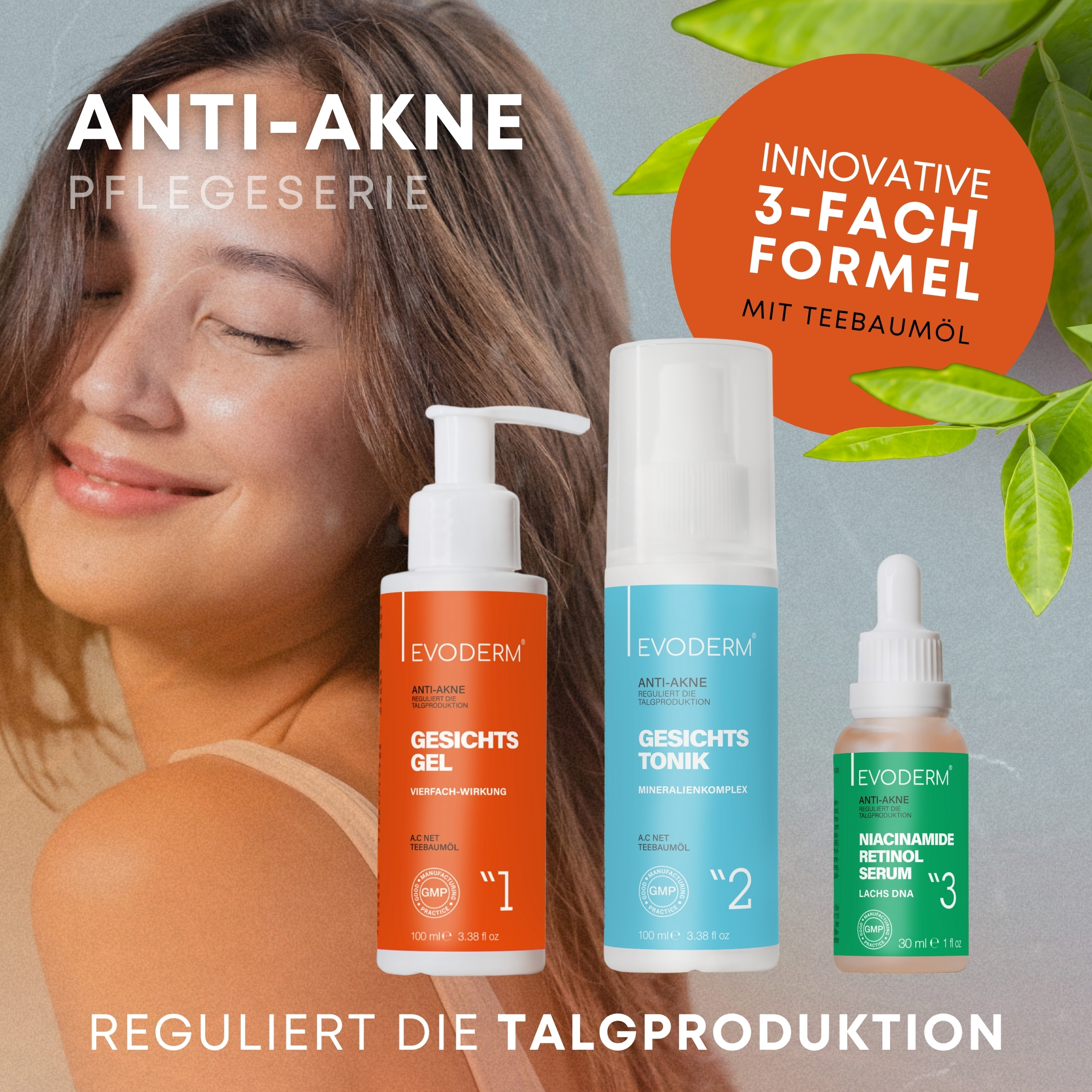 Anti-Akne Hautpflege Set – Gesichtsgel, Gesichtswasser & Retinol Serum mit Niacinamid